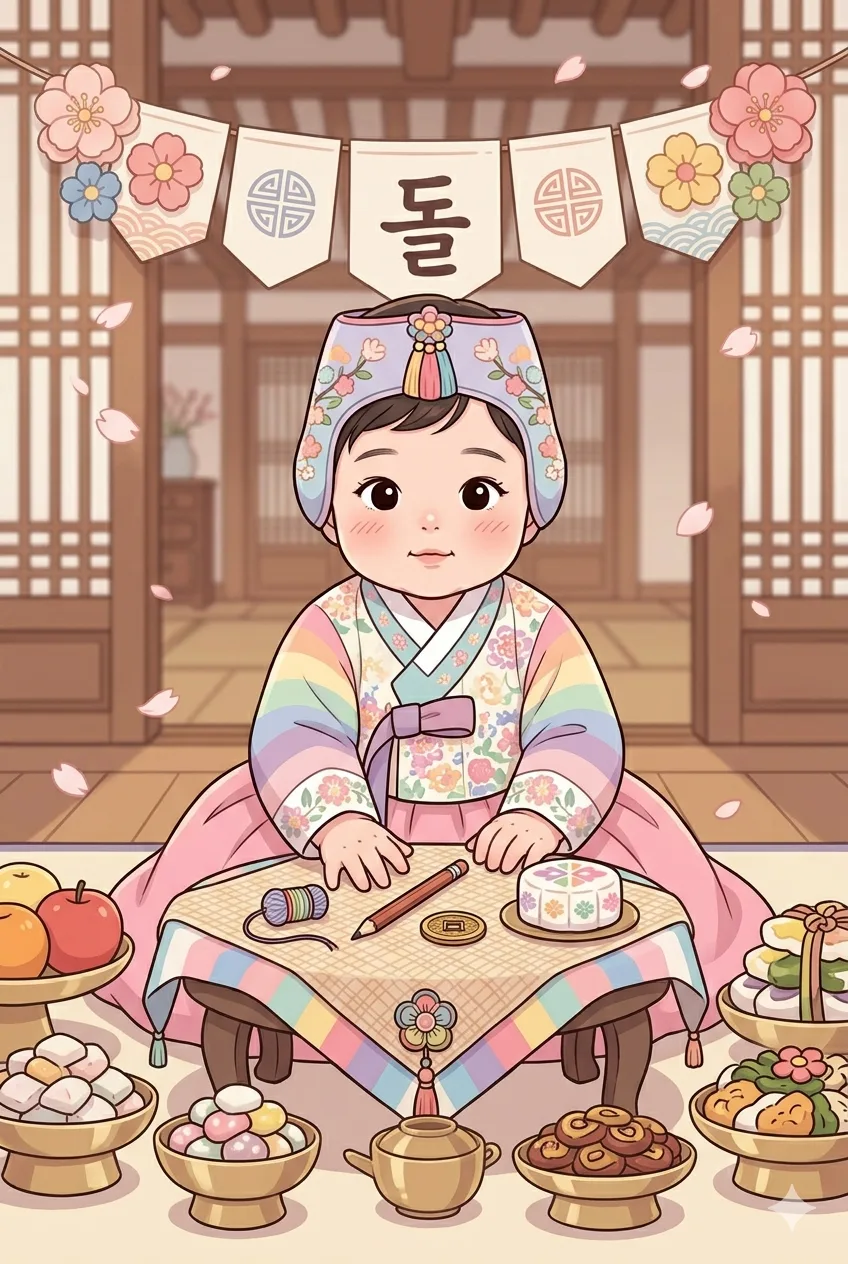 모바일 돌잔치 초대장 예시 — 표지와 아기 사진