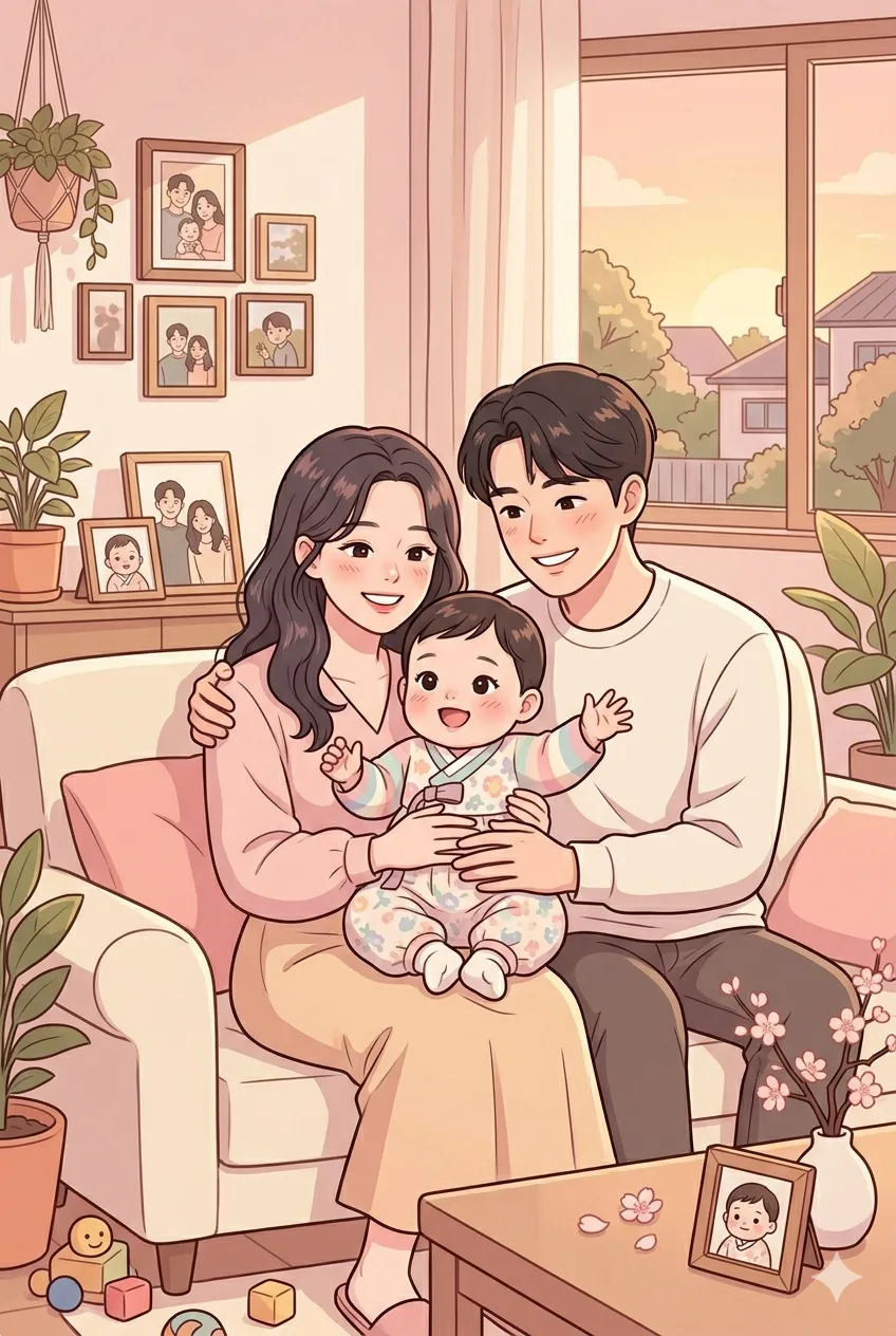 모바일 돌잔치 초대장 예시 — 인사말과 사진 갤러리